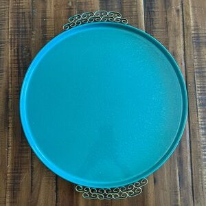 MID CENTURY CALIFORNIA KYES MODERN MOIRE LARGE TRAY TEAL